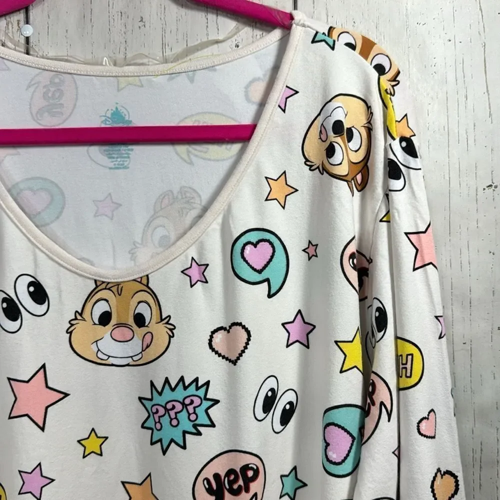 Disney Chip And Dale Graphic Organic Cotton Blend Long Sleeve Pastel Pajama Top